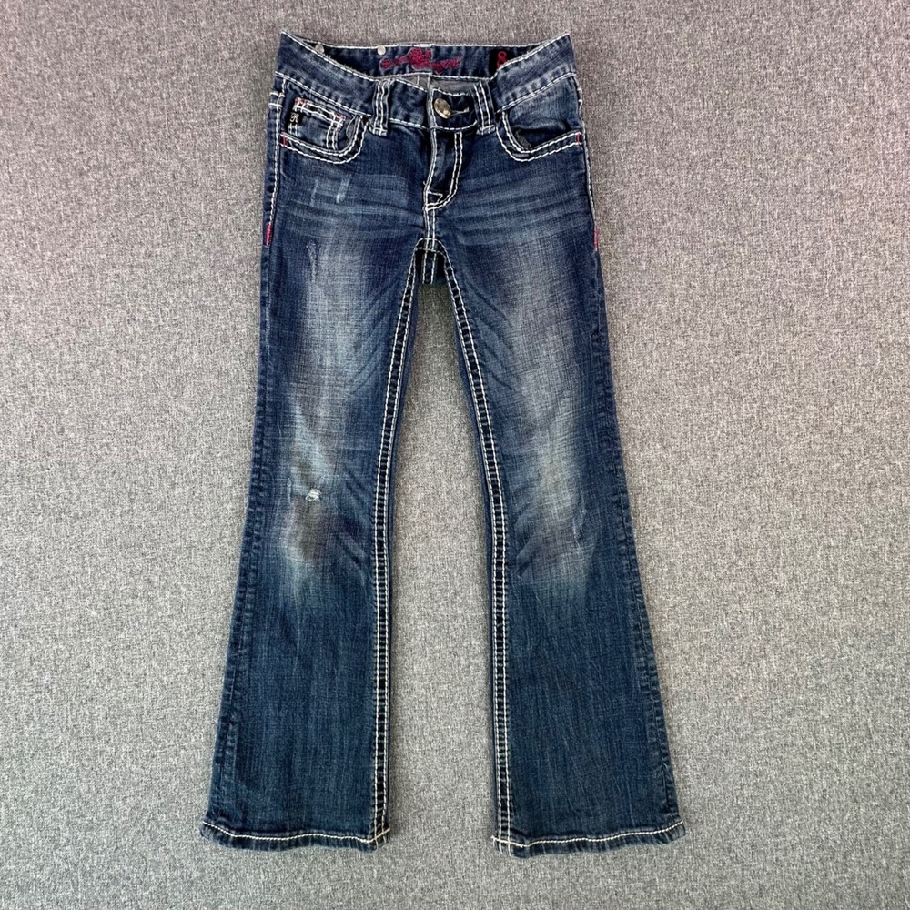 Rock and Roll Cowgirl Jeans Girls 8 GS-7453 Dark Wash Rhinestone Bootcut